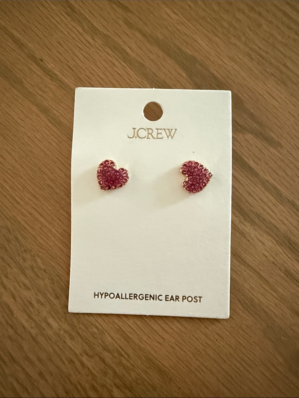 J. Crew Pink Crystal Heart Stud Earrings
